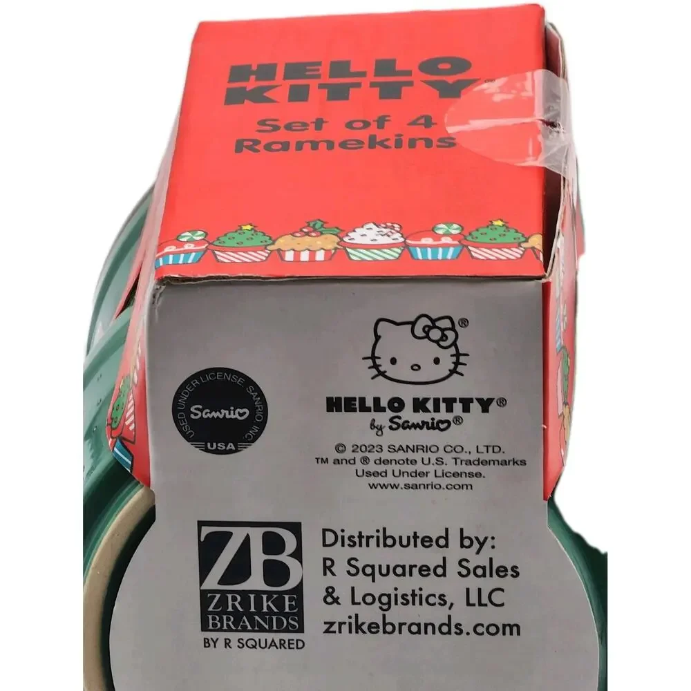 Hello Kitty Ramekins Set Of Snow Kitty & Candy Cane Christmas Design Green NEW